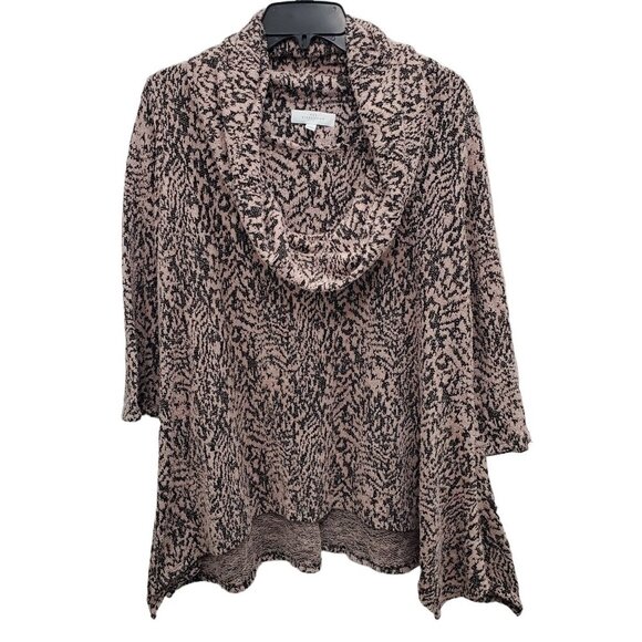 New Directions Women's Rose Black‎ Abstract Cowl Neck Sharkbite Hem Sweater XL - Picture 1 of 7
